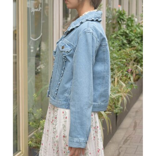 1h可退 日本直邮axes femme 女装 玫瑰刺绣荷叶边牛仔外套 TH413X - 图3