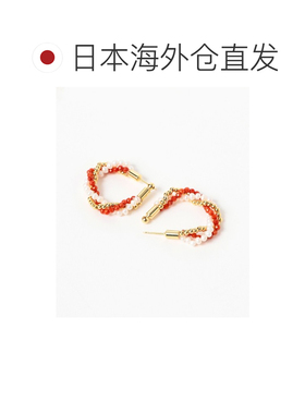 日本直邮jour couture 女士 淡水珍珠珊瑚14K包金扭花圆环耳钉 64