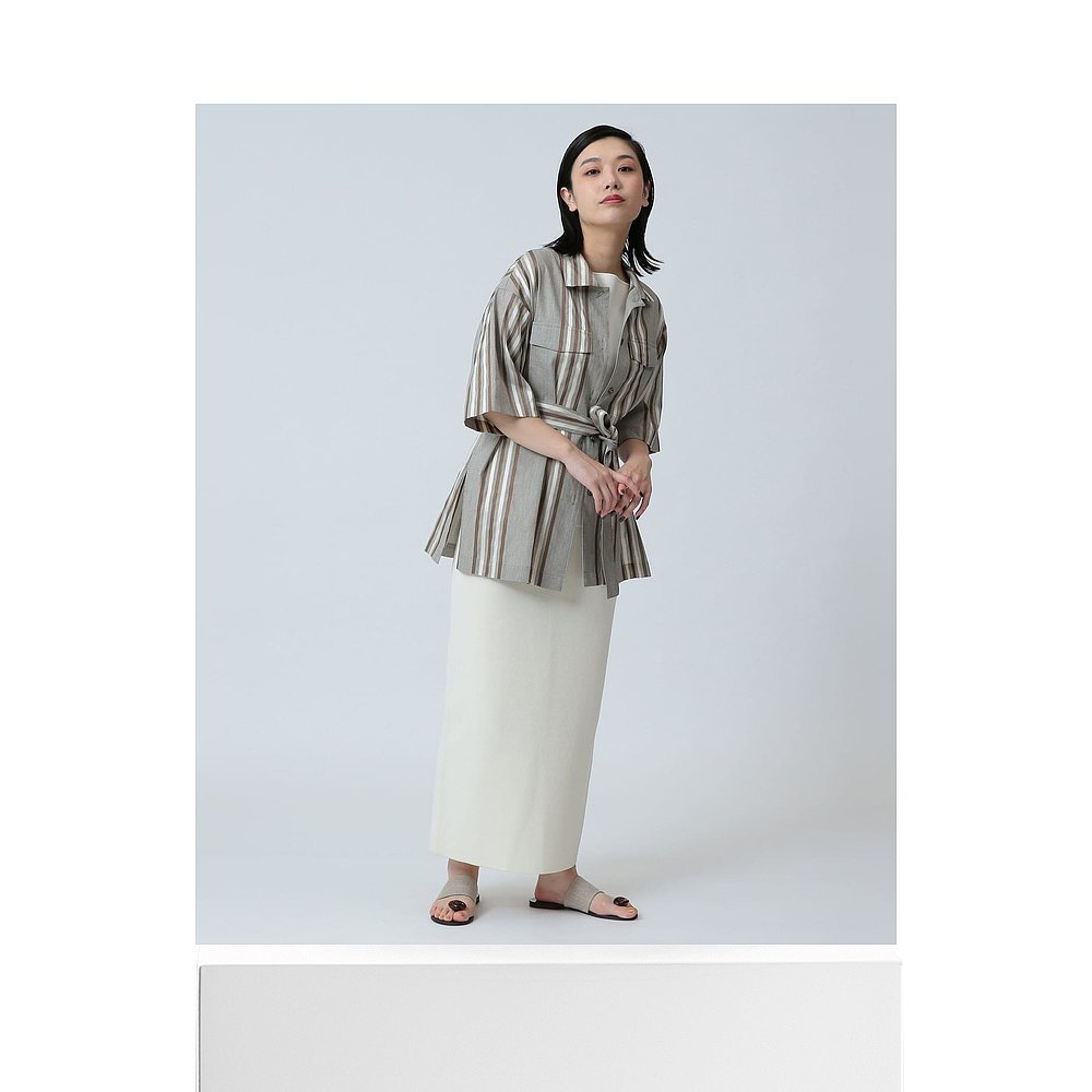 1h可退 日本直邮Demi-Luxe BEAMS 女士轻盈麻混纺条纹衬衫 640101 - 图3