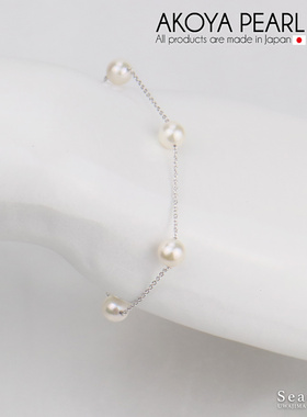 日本直邮Akoya珍珠 女士手链气质简约可爱时尚5珠7.0-7.5mm