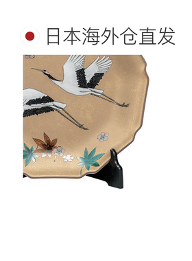 日本直邮九谷烧礼品包装10号双鹤吉祥纹饰盘（附底座）