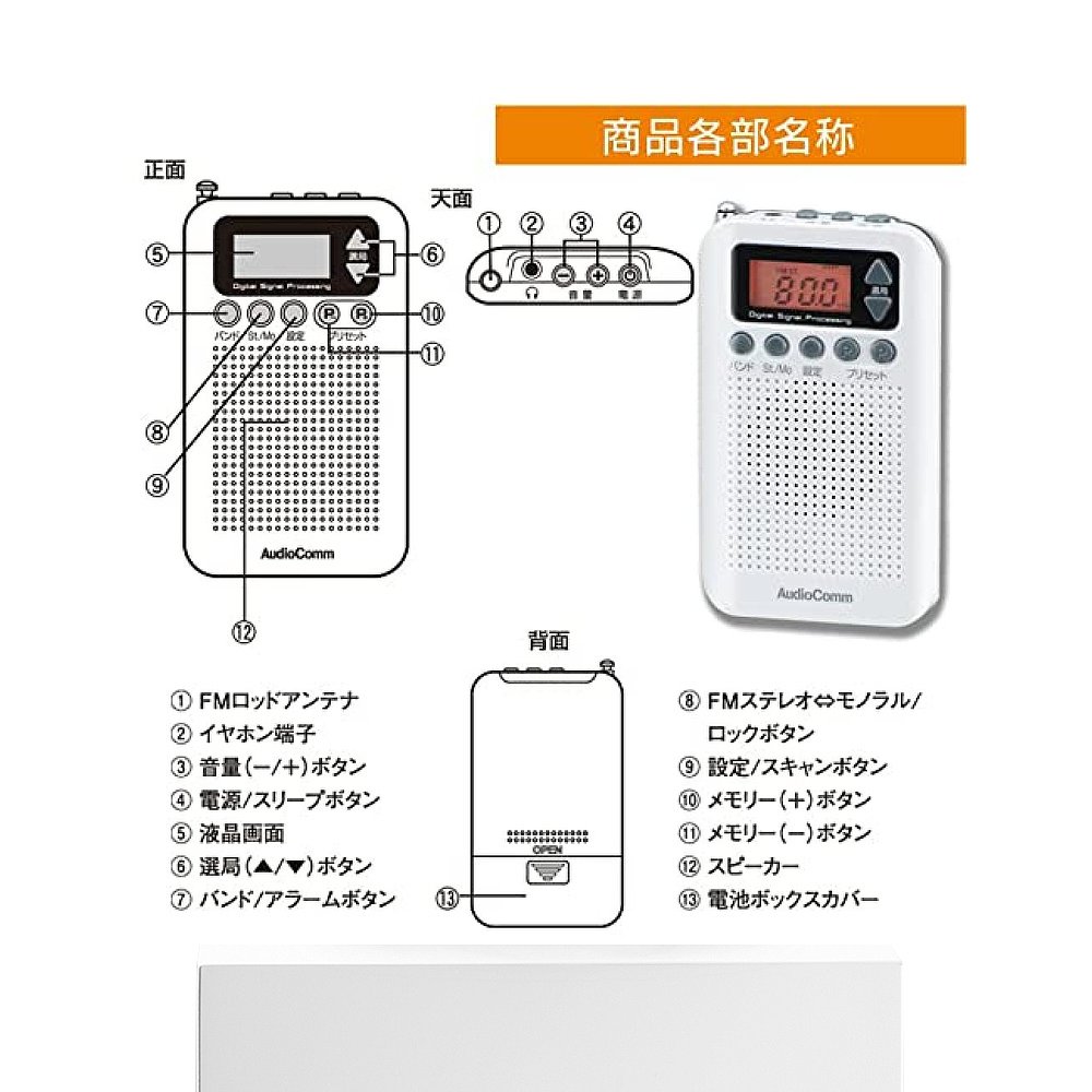 【日本直邮】OHM收音机 AudioComm RAD-P350N-W白色通勤-图3