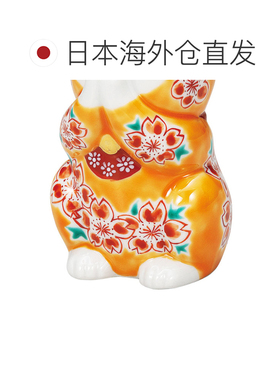 日本直邮九谷烧礼品包装 3.8号 橙色釉樱花猫 吉祥摆件 招财猫