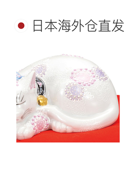日本直邮九谷烧礼品包装 6号 睡猫 花紫色摆件护身符招财猫流行礼