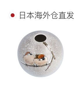 日本直邮九谷烧礼品包装单朵花（圆形）饰以雪花和两只麻雀 中村