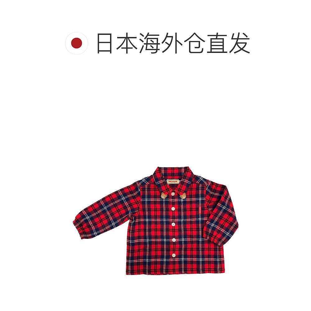 日潮跑腿mikihouse 儿童格纹长袖衬衫 (02) Red 80cm 13-5302-572 - 图1