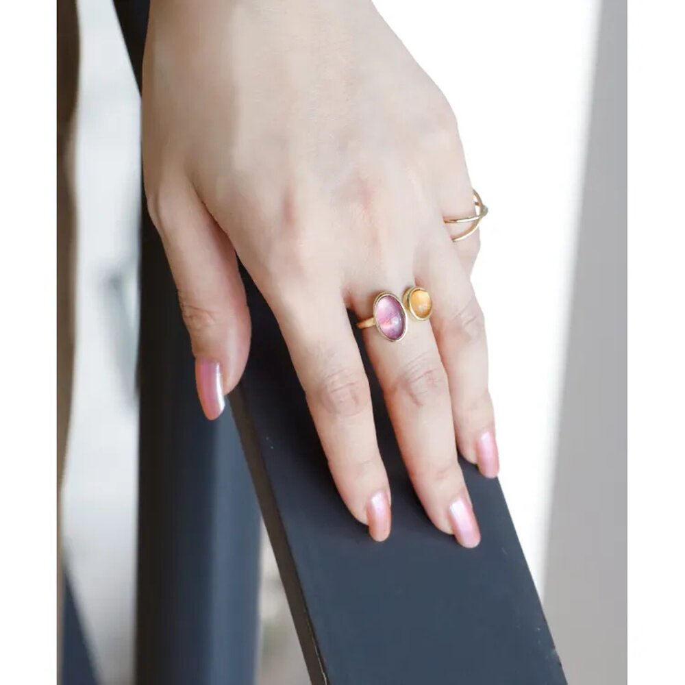 ANE MONE ANEMONE women's color stone fork ring unique design highlights personality the first choice for accessories