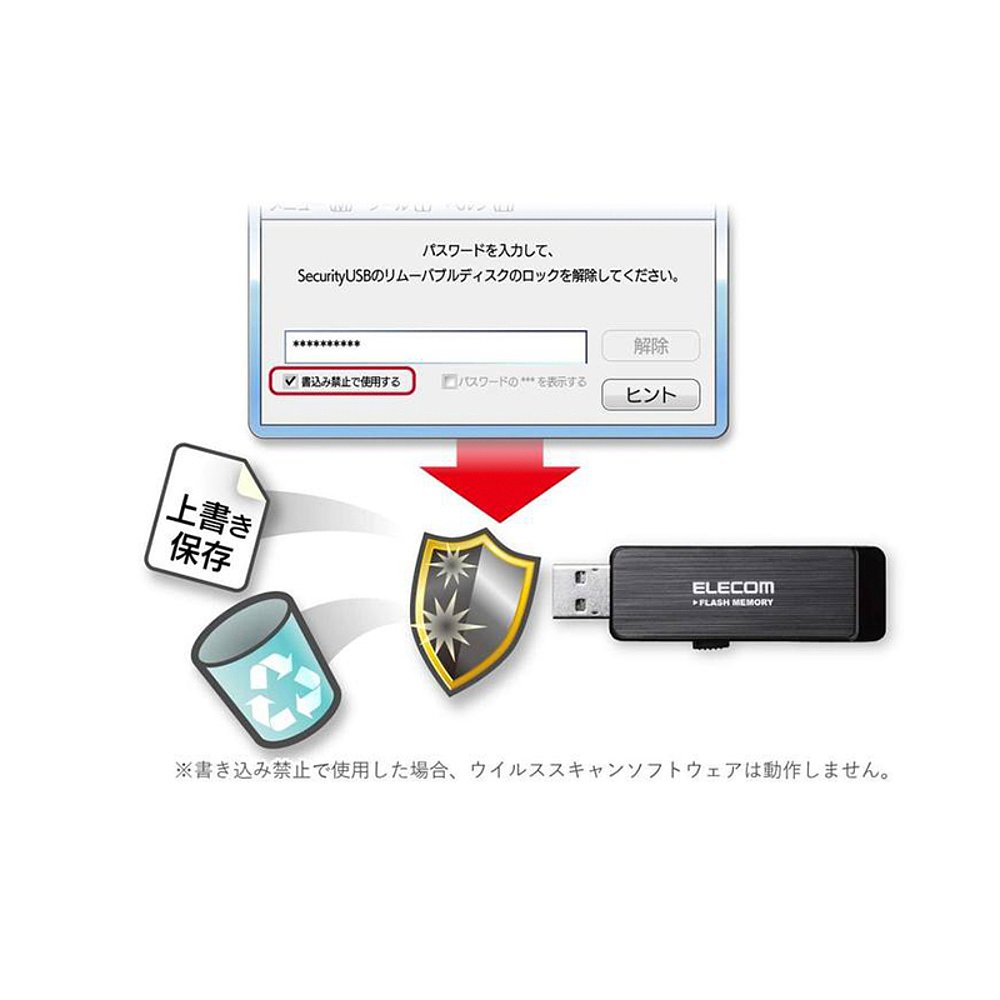 自营｜ELECOM U盘16GB USB3.0防泄露硬件加密黑色MF-ENU3A1 - 图2