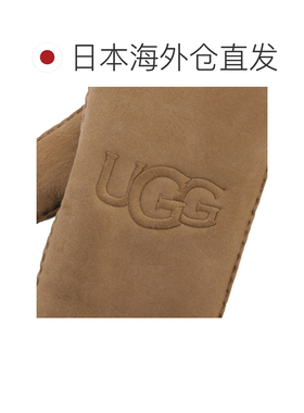 日本直邮UGG Australia 女士羊皮刺绣连指手套 20932 栗色 带刺绣