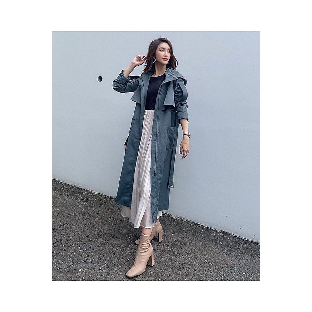 【日本直邮】RUIRUE BOUTIQUE 2way Hood Long Trench Coat (蓝灰 - 图0