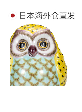 日本直邮九谷烧礼品包装6号黄釉猫头鹰摆件护身符猫头鹰流行礼物