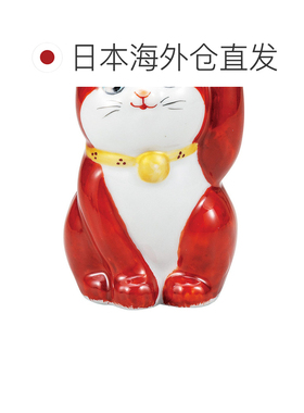 日本直邮九谷烧礼品包装3号 朱红色底上点缀金色的招财猫吉祥装饰