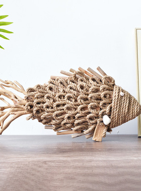 居慢编织实木鱼摆件创意