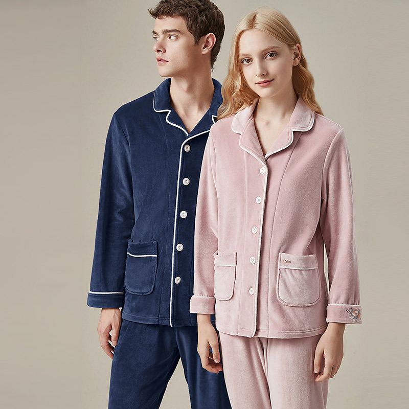 珊瑚绒情侣冬季红豆可外穿休闲睡衣 红豆居家outlets店睡衣/家居服套装