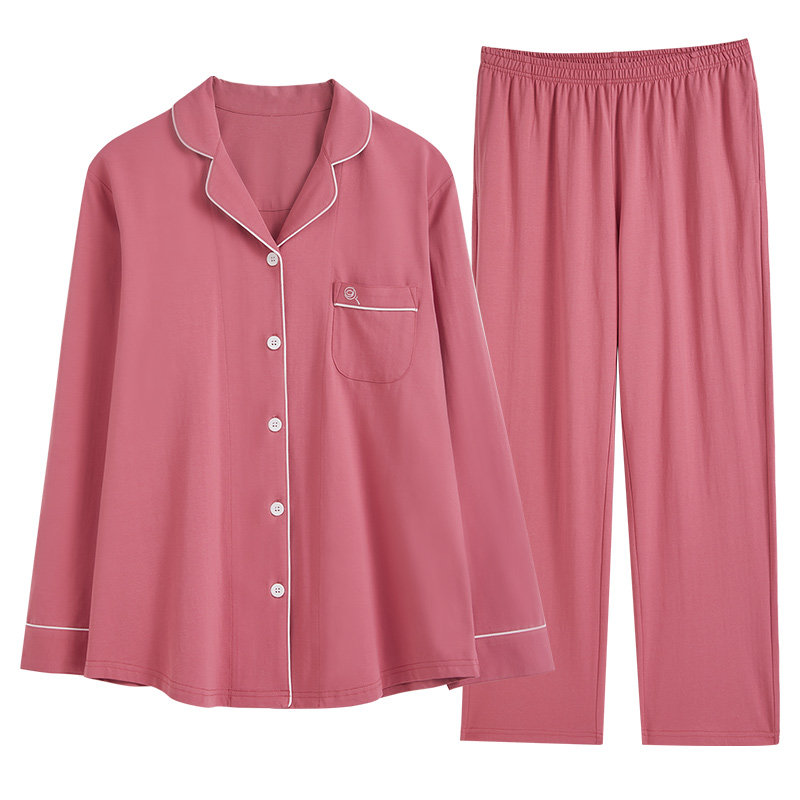 春秋纯色棉质情侣红豆居家长袖睡衣 红豆居家outlets店睡衣/家居服套装