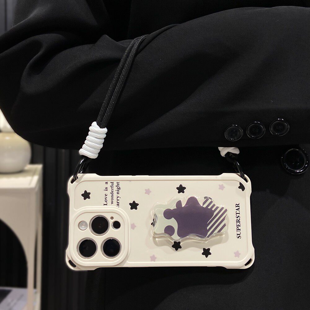 英文星星适用苹果16手机壳iPhone15/14/11PROMAX四角挂绳华为NOVA12创意MATE60PRO+女VIVOS19网红小米14防摔