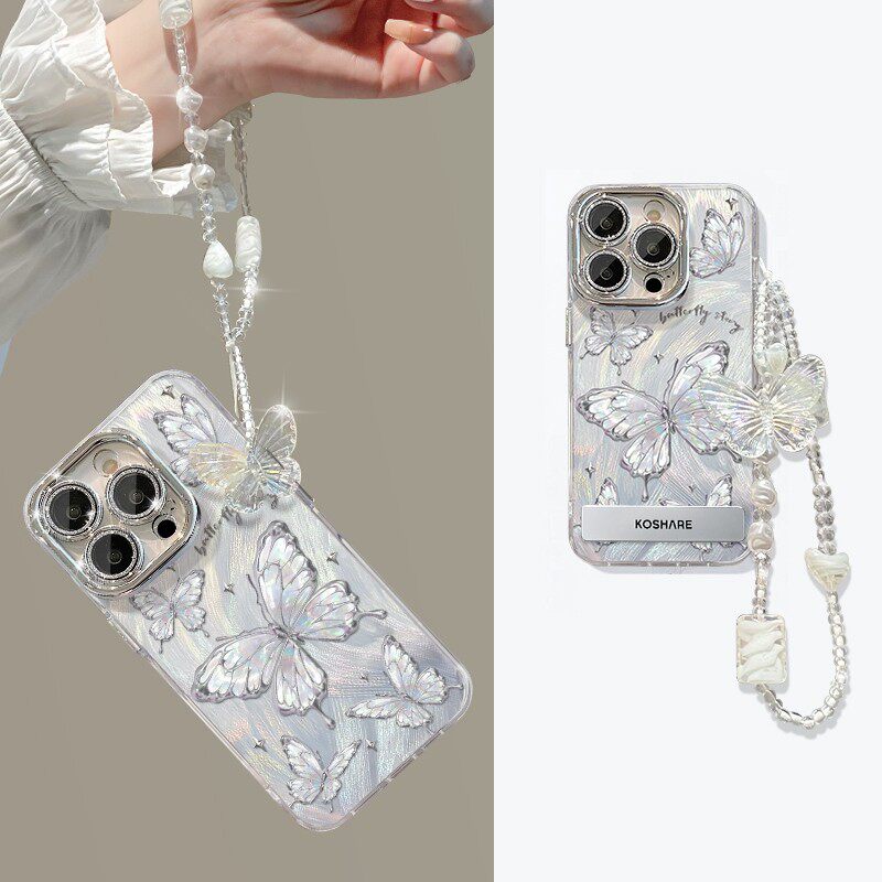 梦幻蝴蝶适用苹果15PORMAX手机壳iPhone14/11精孔羽纱华为PURA70高级MATE60超火VIVOS19INS小米14清晰红米k70