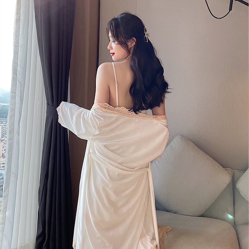 性感纯色2021年金丝绒两件套睡袍 向娜睡裙