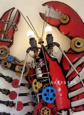 复古铁艺龙虾店装饰小龙虾铁制工艺品壁挂酒吧餐厅软装.工业风壁