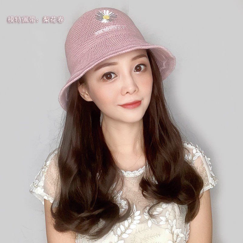 假发帽子夏季新款帽子一体假发B 雏菊折叠盆帽可拆草帽假发女 - 图2