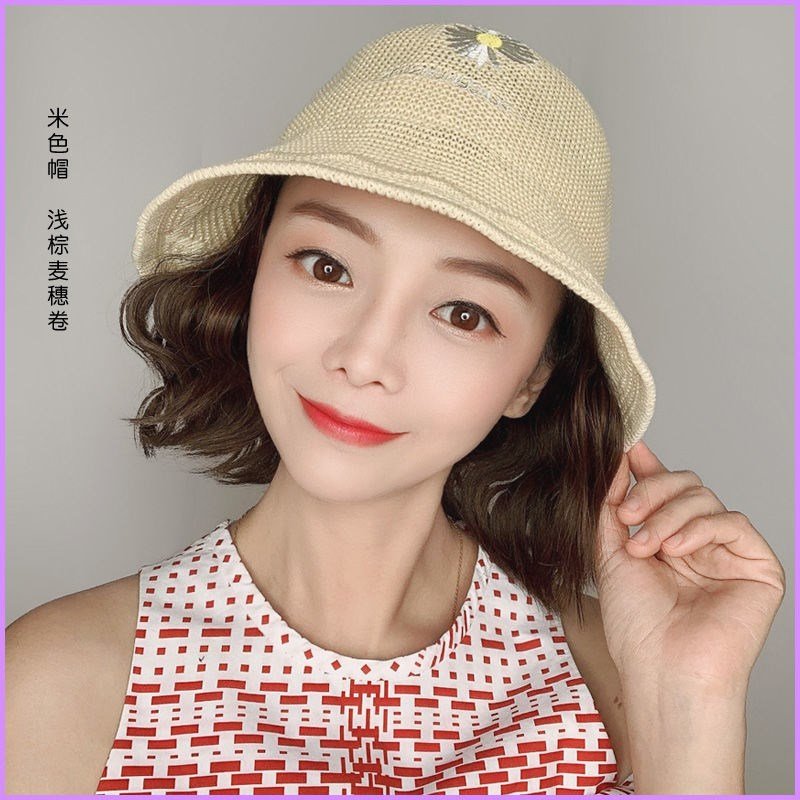 假发帽子夏季新款帽子一体假发B 雏菊折叠盆帽可拆草帽假发女 - 图1