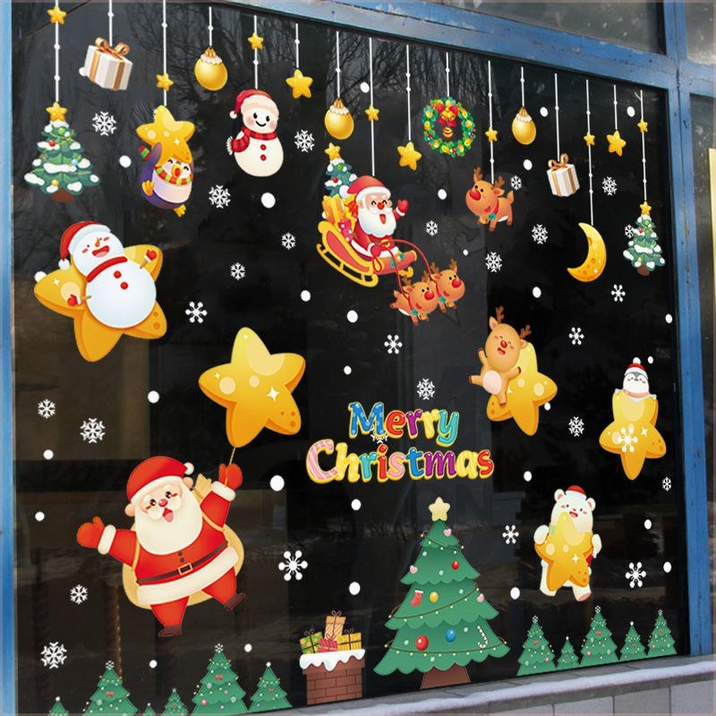 2024圣诞节装饰l圣诞老人玻璃门贴纸节日气氛场景布置橱窗静电贴,淘宝优惠券,粉丝福利购,淘宝优惠卷