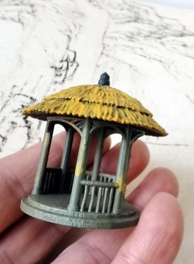 古代亭子装饰 盆景楼阁古亭摆件 居室微景观 假山.仿茅草亭装