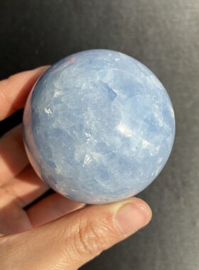 天然水晶球蓝晶石天青石球蓝色水晶球摆件水晶饰品装饰送底座