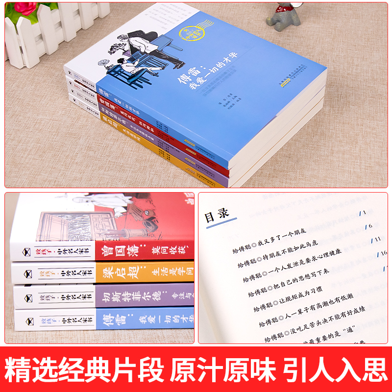 致孩子·中外名人家书 全套4册正版 傅雷+曾国藩+梁启超+切斯 我爱一切的才华 莫问收获但问耕耘 小学生课外阅读书籍儿童文学读物 - 图2