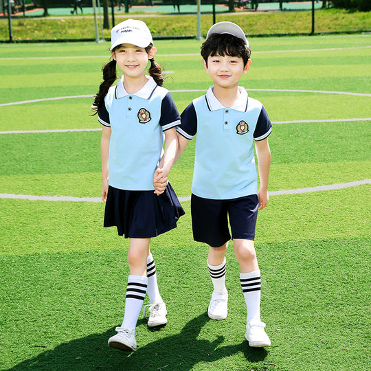 Kindergarten clothing, summer clothing, children's school uniform set, elementary school students' summer class uniform, pure cotton short-sleeved college style performance costume
