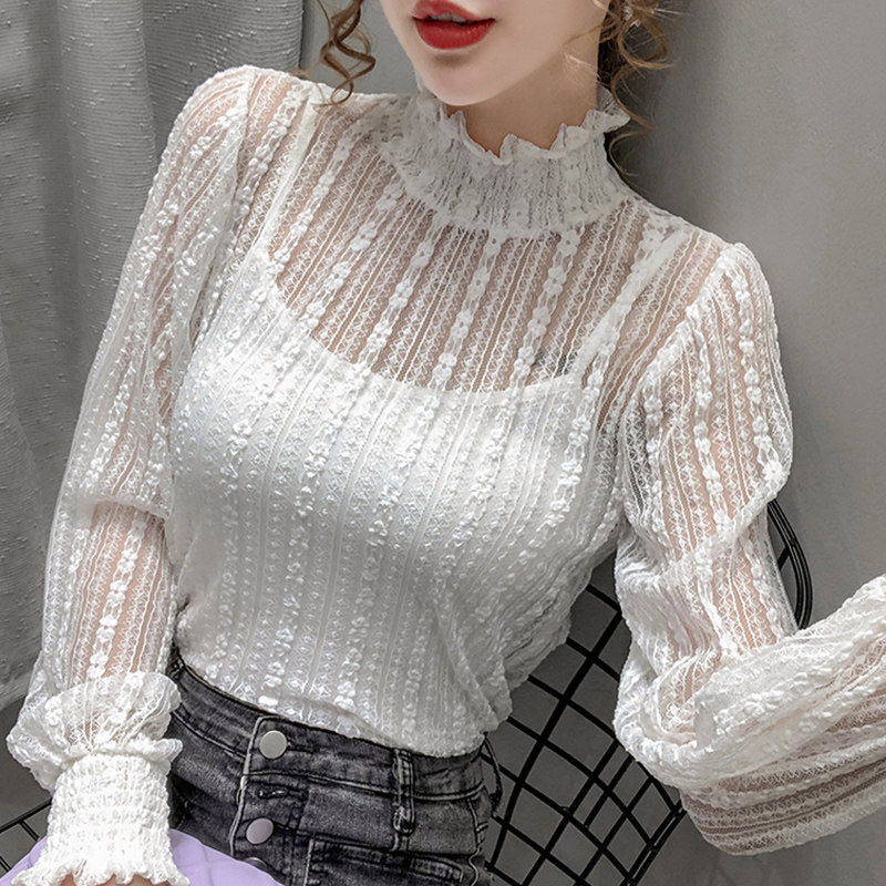 高领蕾丝秋冬精致2020新款小衫内搭 晴冉蕾丝衫/雪纺衫