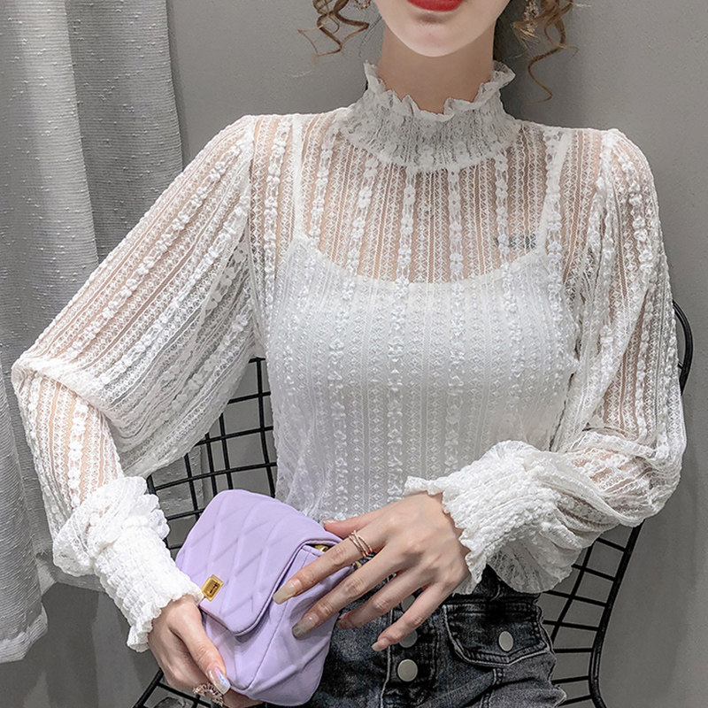 高领蕾丝秋冬精致2020新款小衫内搭 晴冉蕾丝衫/雪纺衫