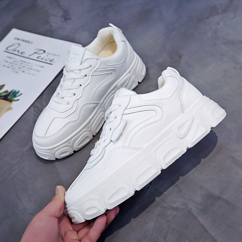 莱井旗舰店DD休闲鞋女秋冬新款时尚韩版松糕厚底圆头系带时尚小白女单鞋2