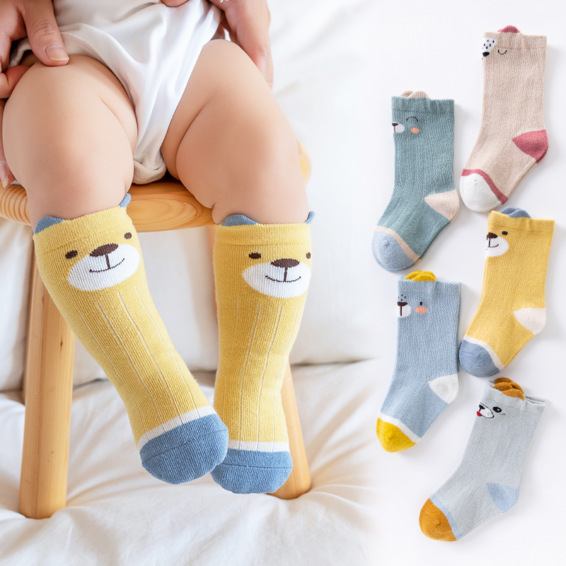 新生婴儿袜子棉袜春秋薄款初生幼童0一3岁中长筒宝宝袜子可爱卡通