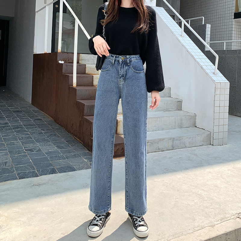 2020新款秋直筒宽松春秋高腰牛仔裤 绣若画牛仔裤