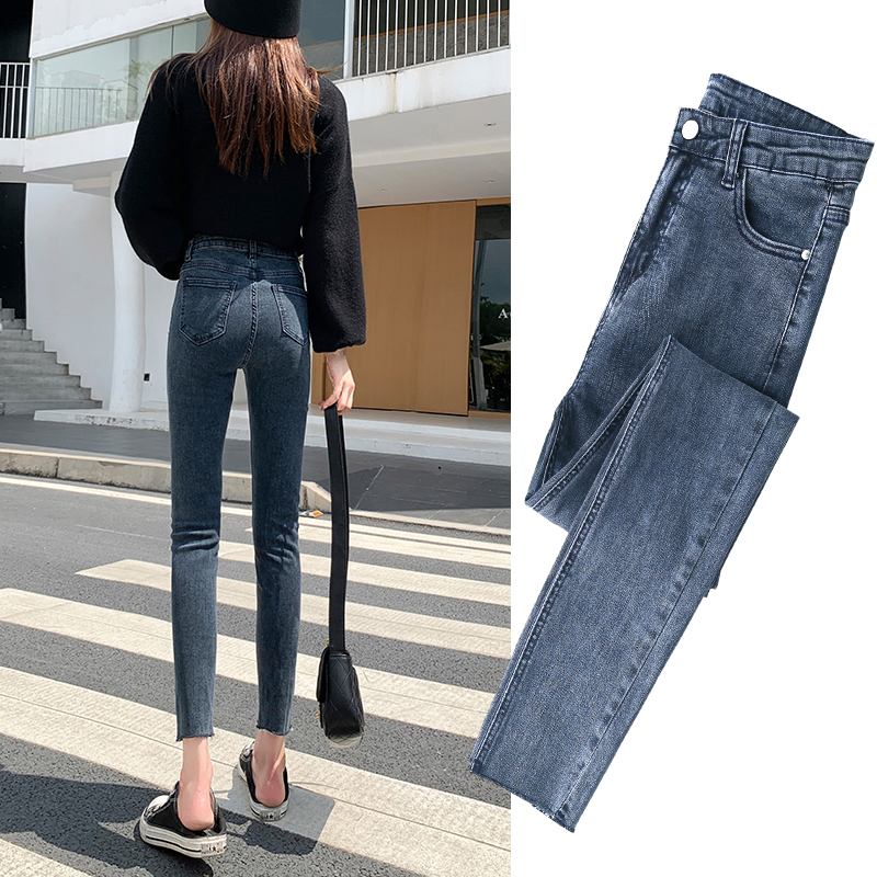 2020年新款春秋高腰显瘦潮铅笔裤子 绣若画牛仔裤