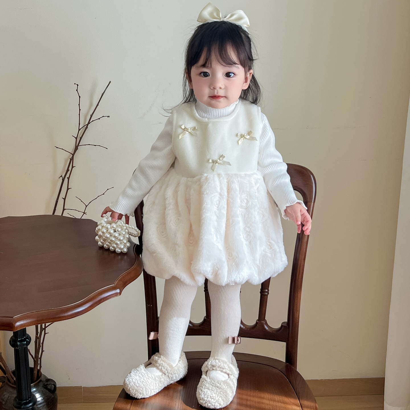 女童连衣裙女宝宝秋冬套装背心裙子小月龄穿搭公主裙一岁周岁礼服 - 图3