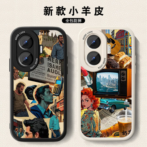 美式拼接适用红米turbo4手机壳新款redmiTurbo3小羊皮note14pro+潮牌note13防摔nota十复古小众男女套 - 图2