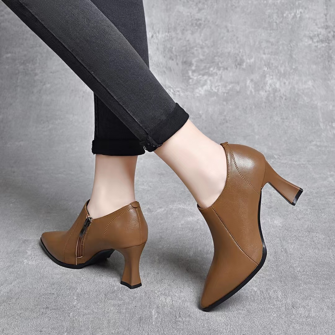 春夏季新款真皮单鞋女深口高跟鞋皮鞋女软皮尖头女鞋粗跟软底百搭 - 图3