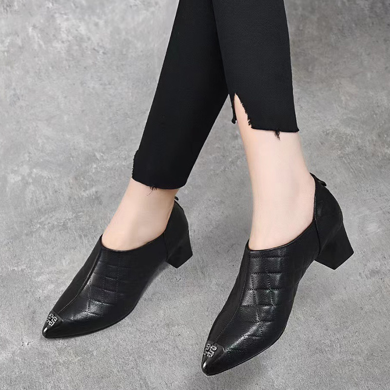 时尚休闲春秋季头层牛皮深口单鞋女防踢粗跟真皮女鞋低跟皮鞋舒适,淘宝优惠券,粉丝福利购,淘宝优惠卷