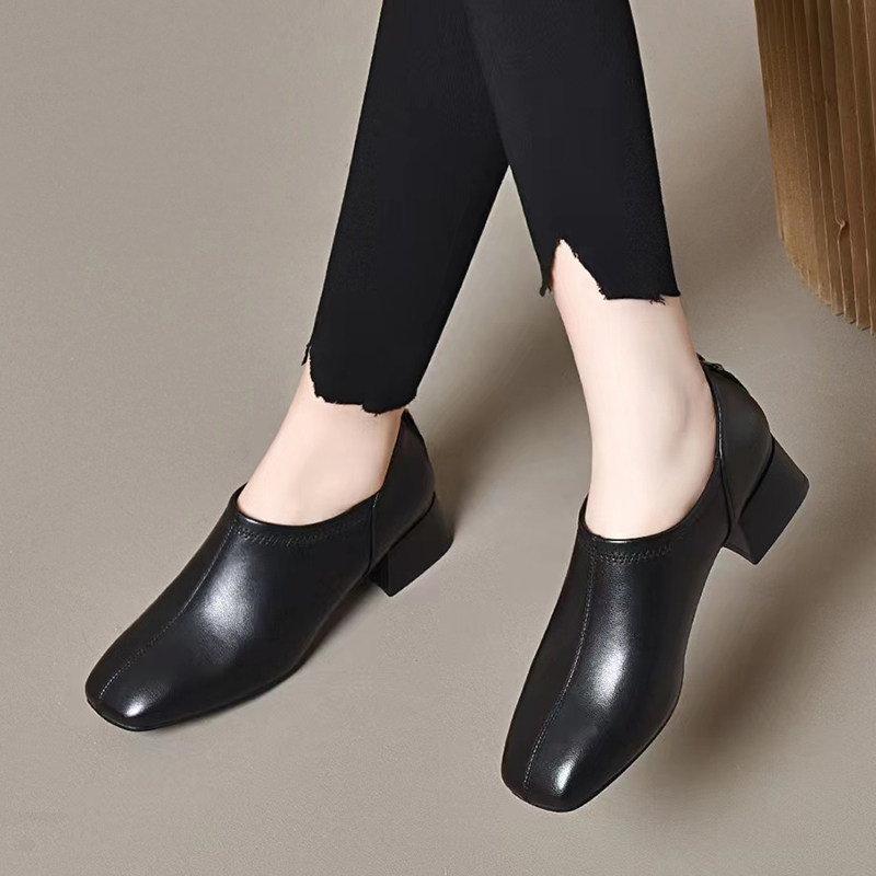 新款深口粗跟方头羊皮真皮单鞋软皮软底春秋季女士单鞋皮鞋不磨脚,淘宝优惠券,粉丝福利购,淘宝优惠卷