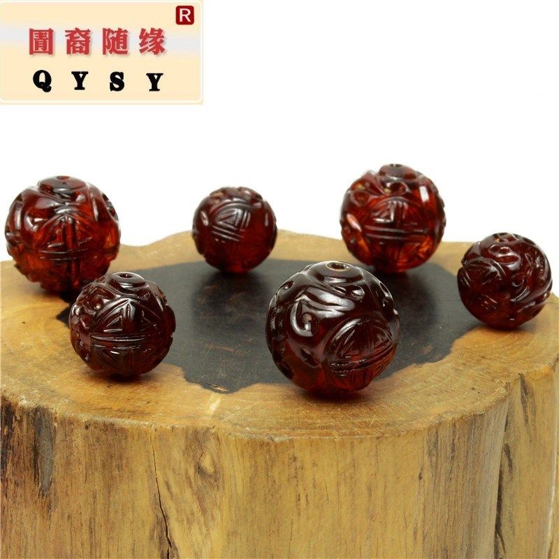 再造缅甸琥珀原石精雕龙珠散珠血珀 兽志其他DIY饰品配件