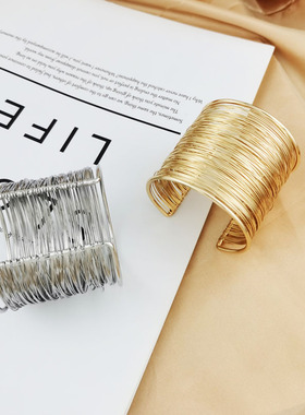 金属宽版铁线手镯女潮