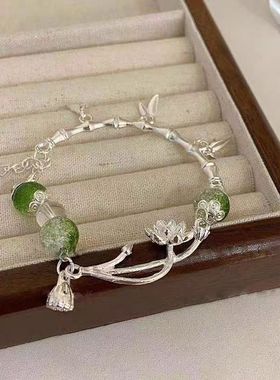 新中式古风绿色竹节串珠手链