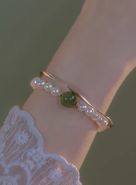新中式古风青黛绿手链女手串福中国田园汉服仿珍珠手绳礼物