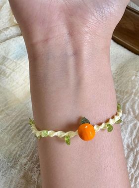 小清新橘子手链女小众百搭手工编织情侣手绳送女朋友礼物闺蜜手饰