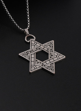 男潮六芒星项链ins嘻哈个性男毛衣链百搭男士吊坠配饰简约卫衣链