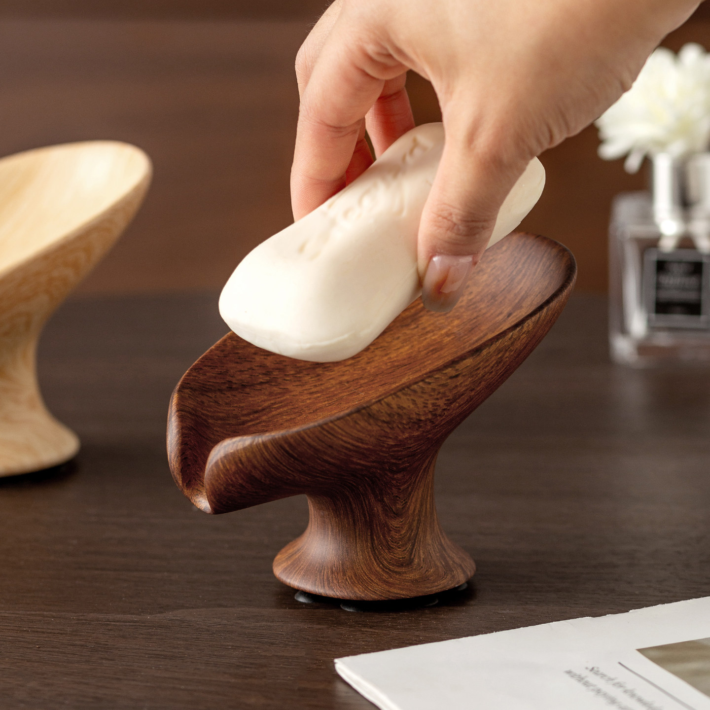 复古胡桃木纹荷叶皂碟卫生间创意简约肥皂盒沥水香皂盒皂托置物架,淘宝优惠券,粉丝福利购,淘宝优惠卷