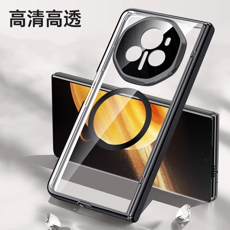 镜头支架壳膜一体防窥磁吸适用荣耀magicv5透明手机壳新款高级V3折叠屏中轴铰链VS3全包防摔外壳超薄保护套 - 图3