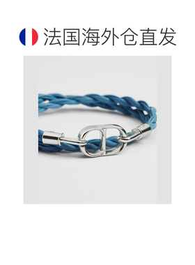 自营欧洲直邮Dior迪奥 CD Icon男士蓝色编织小牛皮双圈手链